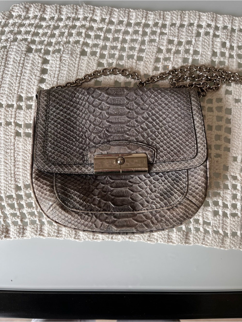 Coach Gray Faux Snakeskin shoulder bag with Silver Chain